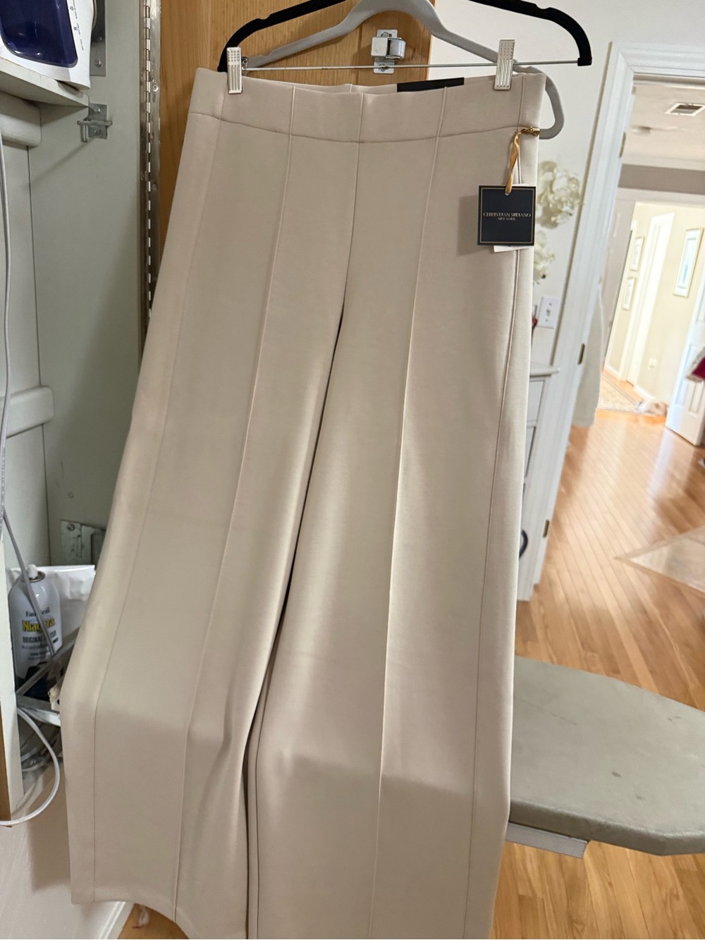 Christian Siriano Cream Wide-Leg Scuba fabric Trousers